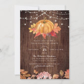 Rustikales Holz- und String-Lights Erntedank Party Einladung (Vorderseite)
