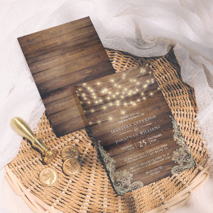 Rustikales Holz und String Lights   Vintage Hochze Einladung