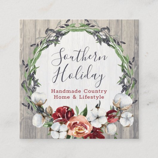 Rustikales Holz und Südliches Land Baumwolle Socia Quadratische Visitenkarte (Vorderseite)