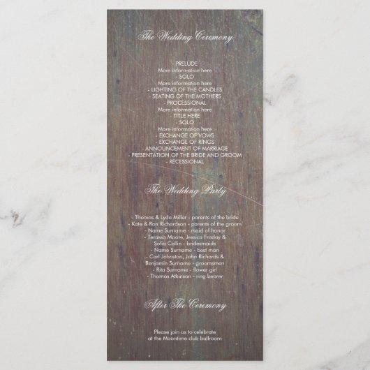 Rustikales Holz und Vintage Laternenpfeifungsprogr Programm (Rückseite)