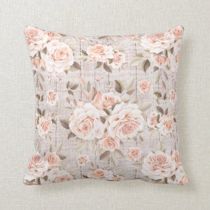 Rustikales Holz und Vintage Rose Romantisches Shab Kissen