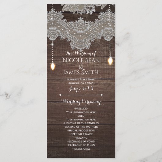 Rustikales Holz und Vintage Spitzen- und Lichterke Programm (Vorderseite)