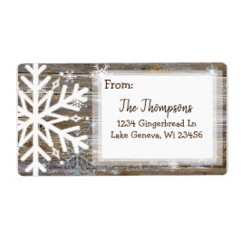 Rustikales Holz und Weihnachtsschneeflocken