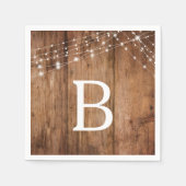 Rustikales Holz und weiße Leuchten, Monogramm Serviette (Vorderseite)