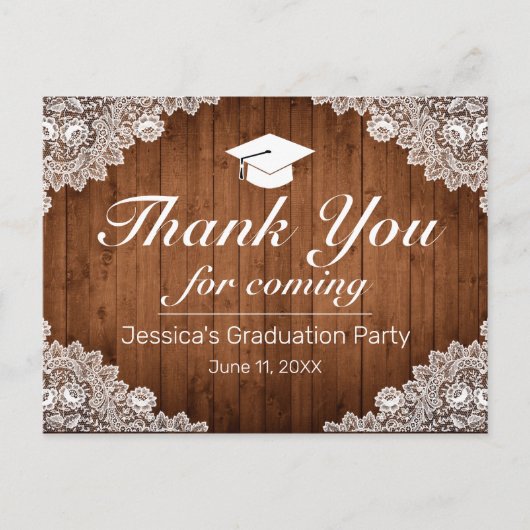 Rustikales Holz und weiße Spitzen Abschluss Danke Postkarte (Vorderseite)