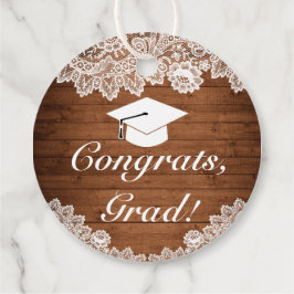 Rustikales Holz und weiße Spitzen Abschluss Glückw Geschenkanhänger