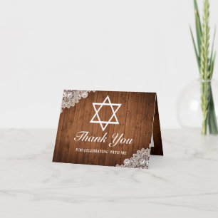 Rustikales Holz und weiße Spitzen Bar Bat Mitzvah  Karte