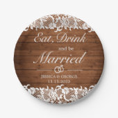 Rustikales Holz und weiße Spitzen essen Drink Verh Pappteller (Vorderseite)