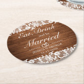 Rustikales Holz und weiße Spitzen essen Drink Verh Runder Pappuntersetzer (Angewinkelt)