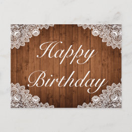 Rustikales Holz und weiße Spitzen glücklich Geburt Ankündigungspostkarte