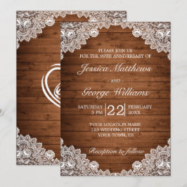 Rustikales Holz und weiße Spitzen Hochzeit Jahrest Einladung