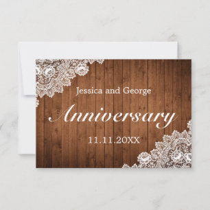 Rustikales Holz und weiße Spitzen Hochzeit Jahrest RSVP Karte
