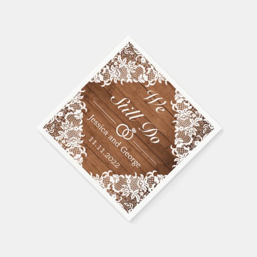 Rustikales Holz und weiße Spitzen Hochzeit Jahrest Serviette (Ecke)