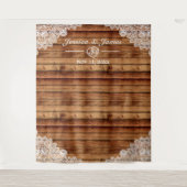 Rustikales Holz und weiße Spitzen Hochzeitsgeschic Wandteppich (Vorderseite)