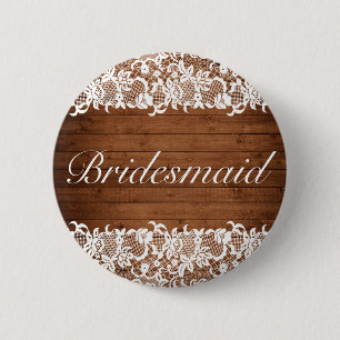 Rustikales Holz und weiße Spitzen Hochzeitstil Button