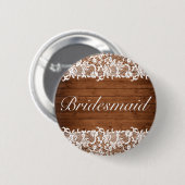 Rustikales Holz und weiße Spitzen Hochzeitstil Button (Vorne & Hinten)