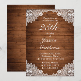 Rustikales Holz und weiße Spitzen nach Maß zum Geb Einladung