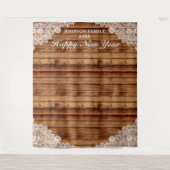 Rustikales Holz und weiße Spitzen Neujahr Foto Hin Wandteppich (Vorderseite)