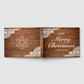 Rustikales Holz und weiße Spitzen Schneeflocken We Gästebuch (Voll)