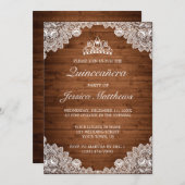 Rustikales Holz und weiße Spitzen Tiara Quinceañer Einladung (Vorne/Hinten)