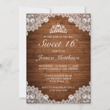 Rustikales Holz und weiße Spitzen Tiara Sweet 16