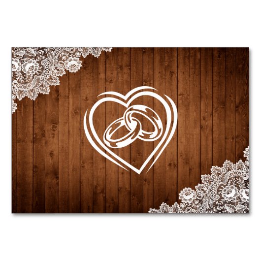 Rustikales Holz und weiße Spitzen Tischnummer (Rückseite)