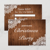 Rustikales Holz und weiße Spitzen Weihnachtsfeiert RSVP Karte (Vorne/Hinten)
