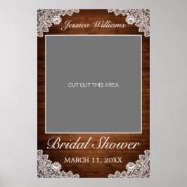 Rustikales Holz und Weißspitzen Brautparty Foto Pr Poster