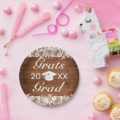 Rustikales Holz und Weißspitzen Grats Abschluss Pappteller (Party)