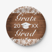 Rustikales Holz und Weißspitzen Grats Abschluss Pappteller (Vorderseite)