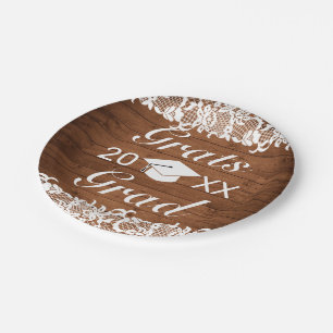 Rustikales Holz und Weißspitzen Grats Abschluss Pappteller