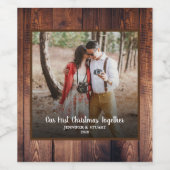 Rustikales Holz Unser erstes Weihnachtsfest zusamm Weinetikett (Einzelnes Label)