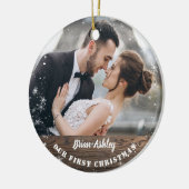 Rustikales Holz Unsere ersten Weihnachten als Mr. Keramik Ornament (Links)