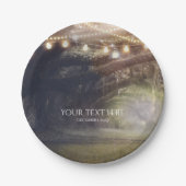 Rustikales Holz verzauberter Wald & Lichter Hochze Pappteller (Vorderseite)