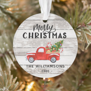 Rustikales Holz Vintag Red Truck Custom Weihnachte Ornament