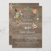 Rustikales Holz, Vintage Blumenkleider Kinderdusch Einladung (Vorne/Hinten)