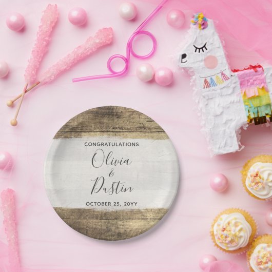 Rustikales Holz Vintage Landhaus Hochzeit Pappteller (Party)