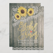 Rustikales Holz Vintage Sonnenblumen Spitzen Braut Einladung (Vorne/Hinten)