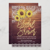 Rustikales Holz Vintage Sonnenblumen Spitzen Braut Einladung (Vorne/Hinten)