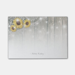 Rustikales Holz Vintage Sonnenblumen und elegante  Post-it Klebezettel
