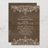 Rustikales Holz Vintage Spitzen Elegante Engagemen Einladung (Vorne/Hinten)