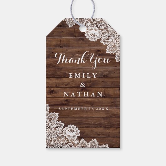 Rustikales Holz Vintage Spitzen Gefallen Vielen Da Geschenkanhänger (Vorderseite)