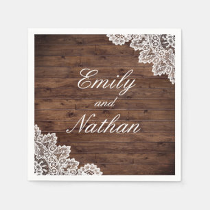 Rustikales Holz Vintage Spitzen Hochzeit Napkins Serviette
