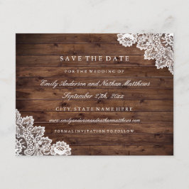 Rustikales Holz Vintage Spitzen Hochzeit retten da Save The Date