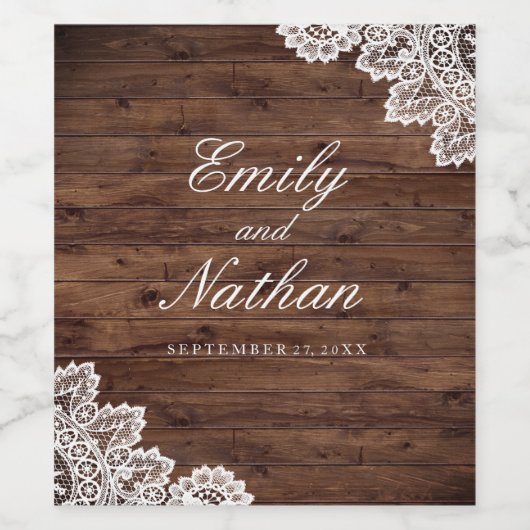 Rustikales Holz Vintage Spitzen Hochzeitsweinlabel Weinetikett (Einzelnes Label)