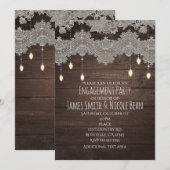 Rustikales Holz & Vintage Spitzen & Lichter Elegan Einladung (Vorne/Hinten)