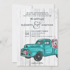 Rustikales Holz Vintager Aquamariner LKW Boho Wedd Einladung