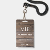 Rustikales Holz VIP All Access Pass Konzert Abzeic Ausweis (Vorderseite mit Lanyard)
