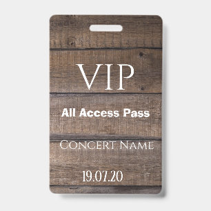 Rustikales Holz VIP All Access Pass Konzertabzeich Ausweis