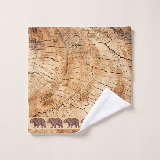Rustikales Holz Walking Bears Badhandtuch Set (Waschlappen)